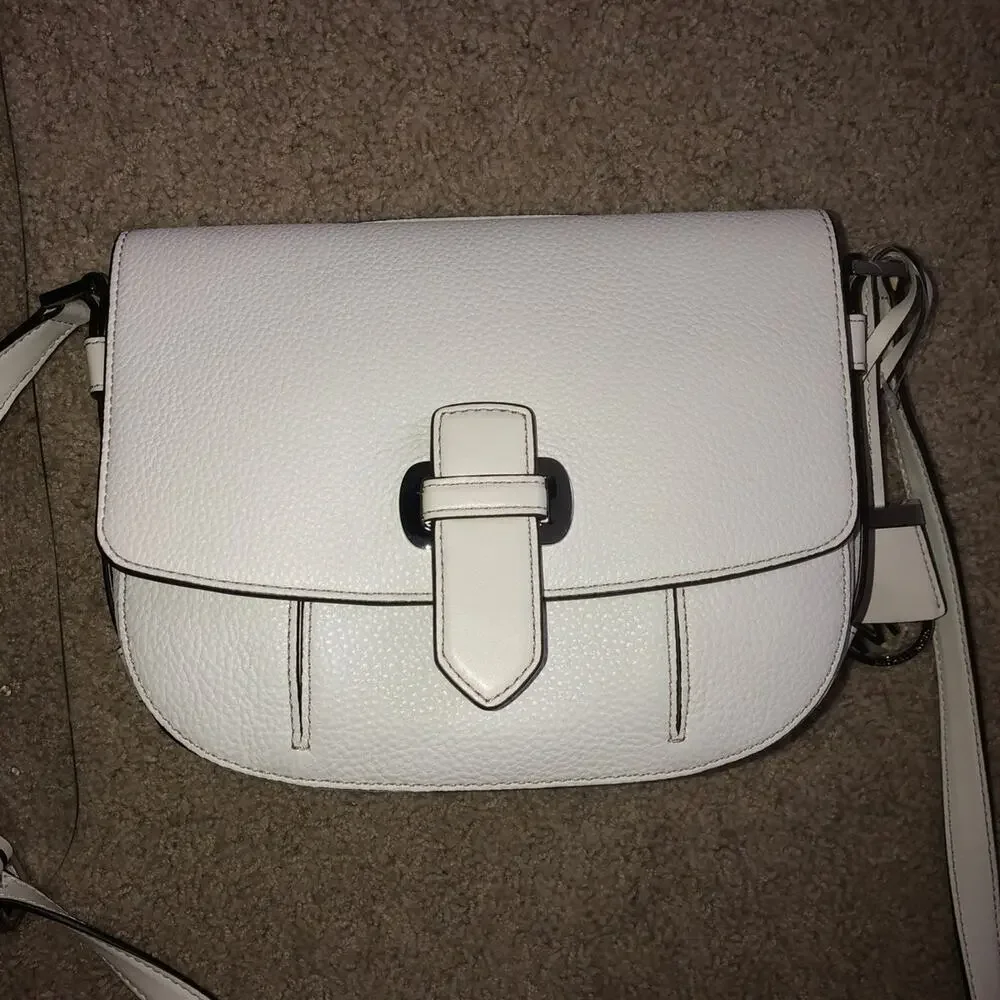 New Michael Kors Romy Crossbody White Bag Leather Purse $298 Fold over flap NWT